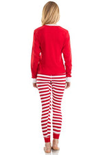 Elowel Adult Womens Mens Red Top & Red White  Pants  Christmas Fitted Pajamas 100% Cotton
