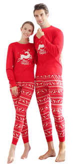 Elowel Family Merry Red & Green Christmas 2 Piece Pajamas Set 100% Cotton