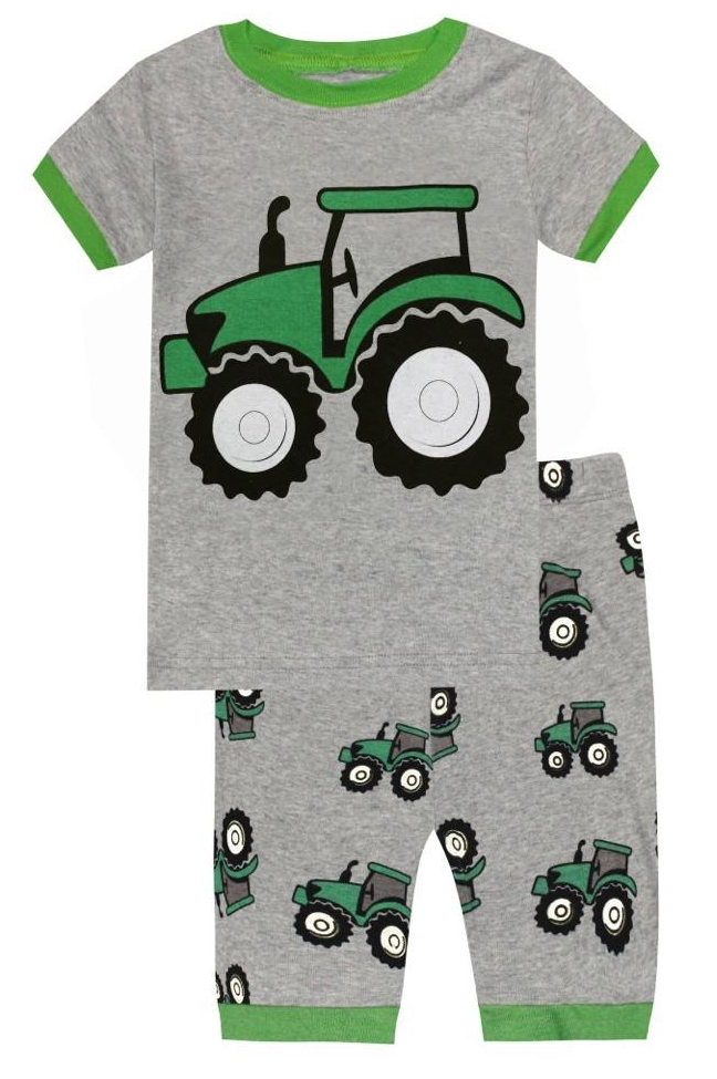 Elowel Boys Shorts Tractor 2 Piece Pajamas Set 100% Cotton (Size Toddler-10Y)
