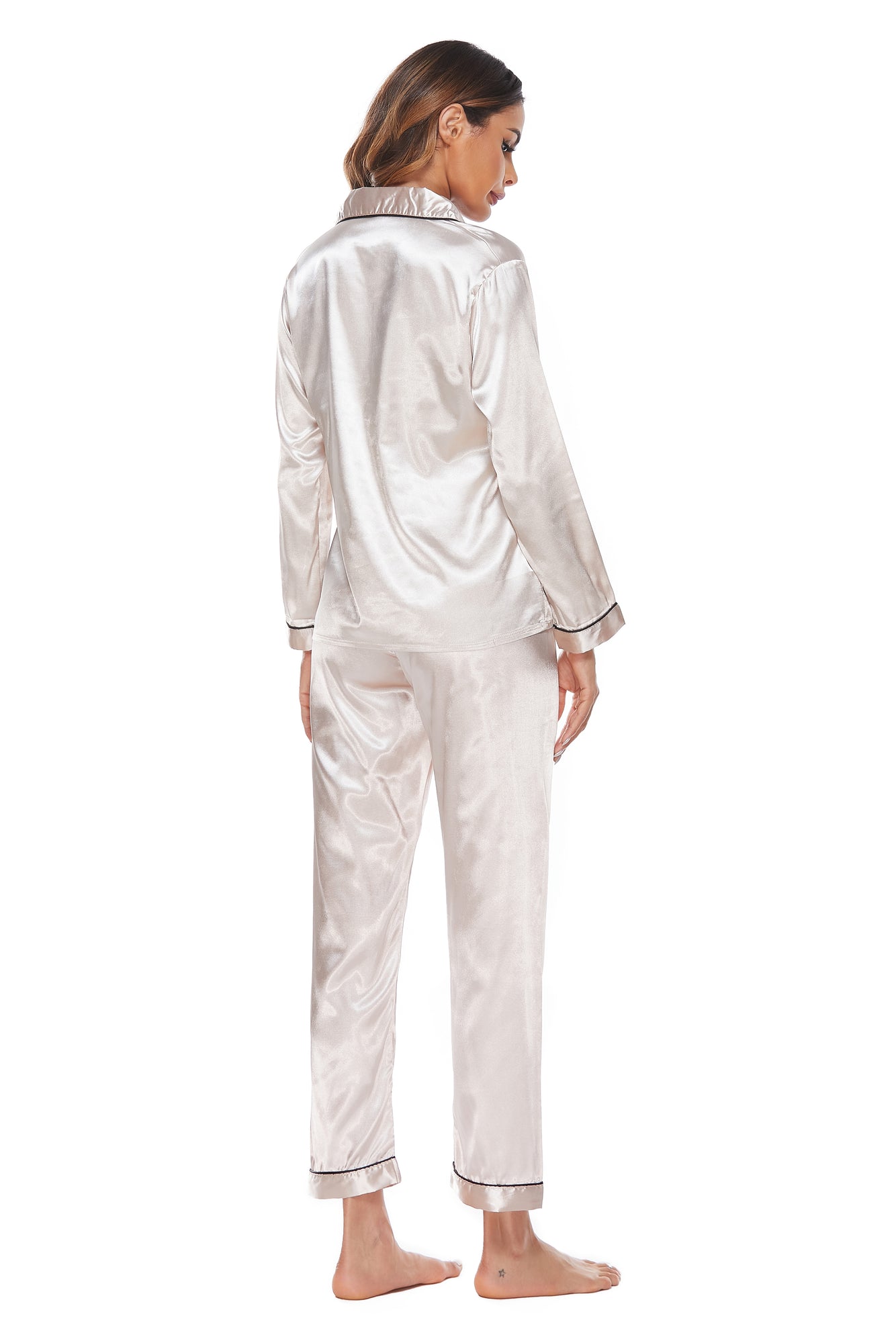 Buy Black Silk Pajamas Short Sleeve Button-Down Satin from Elowel